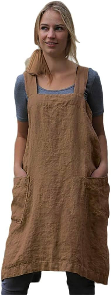 Women’s Pinafore Square Apron Baking Cooking Gardening Works Cross Back Cotton/Linen Blend Dres... | Amazon (US)