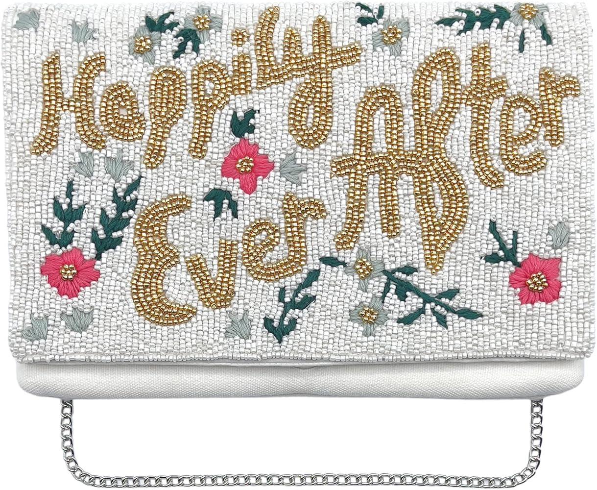 White Happily Ever After Clutch Purse Bridal Shower Gift for Bride To Be - THE BEADED LILY | Amazon (US)