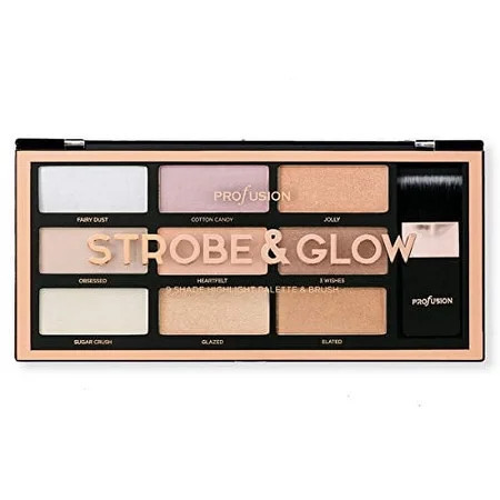 Profusion Cosmetics Strobe & Glow The Artistry Palette 9 Shade Highlighter with Brush Long-Wearing Buildable Glow with Smooth Blending 1.27oz | Walmart (US)