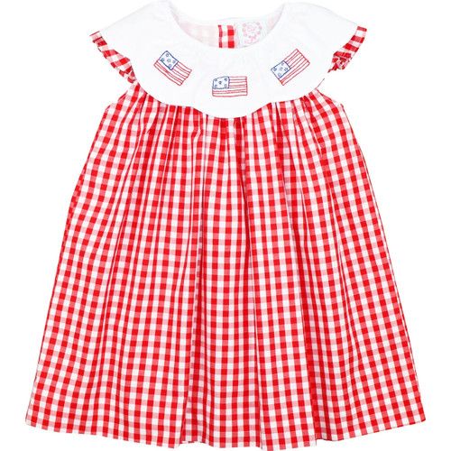 Red Check Embroidered Flags Dress | Cecil and Lou