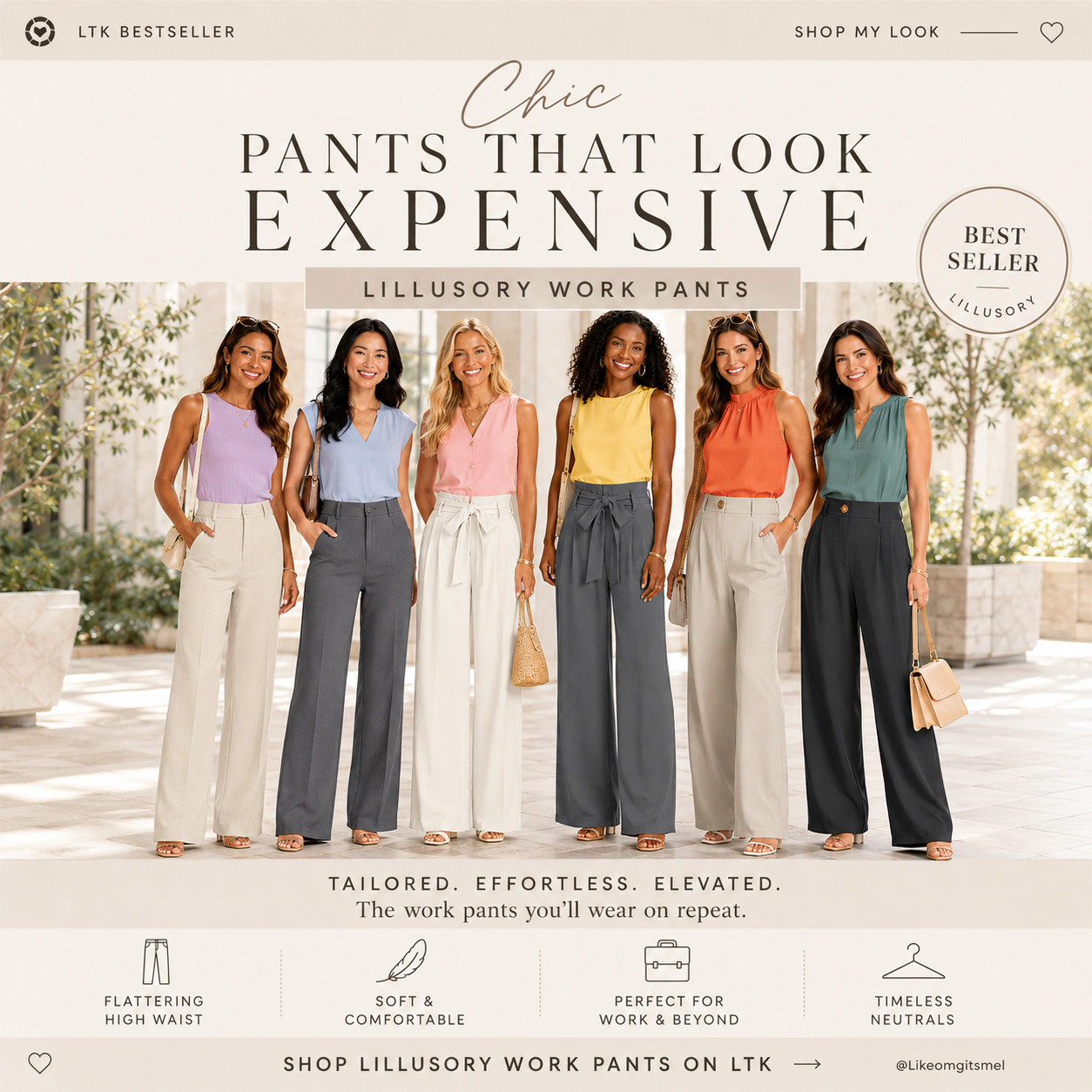 LILLUSORY Summer Chic | High-Waisted, Wide / Straight Leg Dressy Work Pants

Work pants do not have to be stiff, boring, or basic to look professional — these LILLUSORY work pants make summer office outfits look chic, polished, and expensive without the extra effort!! ☀️ 

The high-waisted fit, wide-leg silhouette, straight-leg options, soft neutrals, and pretty seasonal color tops create the easiest business casual outfit formula for workdays, meetings, teacher outfits, interviews, office events, travel days, dinners, and everyday polished style.

These are the pants that make a simple outfit look styled. Pair them with a sleeveless blouse, button-down, vest, lightweight blazer, fitted tank, bodysuit, cardigan, sandals, loafers, heels, flats, gold jewelry, and a structured bag, and the whole look feels tailored without being uncomfortable. 

The neutral pant colors are timeless, while the soft summer tops add just enough color to keep your workwear wardrobe feeling fresh, feminine, and current.

If you’re building a summer workwear capsule, these are the pants to start with. 

They solve the “I need to look put together but still feel comfortable” problem, make basics look elevated, and give you endless outfit combinations you can wear on repeat. 

Tailored, effortless, flattering, and easy to dress up or down — exactly why these best sellers are worth adding to your closet.

📌 SAVE this for the summer work pants that make office outfits look polished, expensive, and actually easy to wear.

↓ Everything is linked!

#LTKSaleAlert #LTKWorkwear #LTKTravel