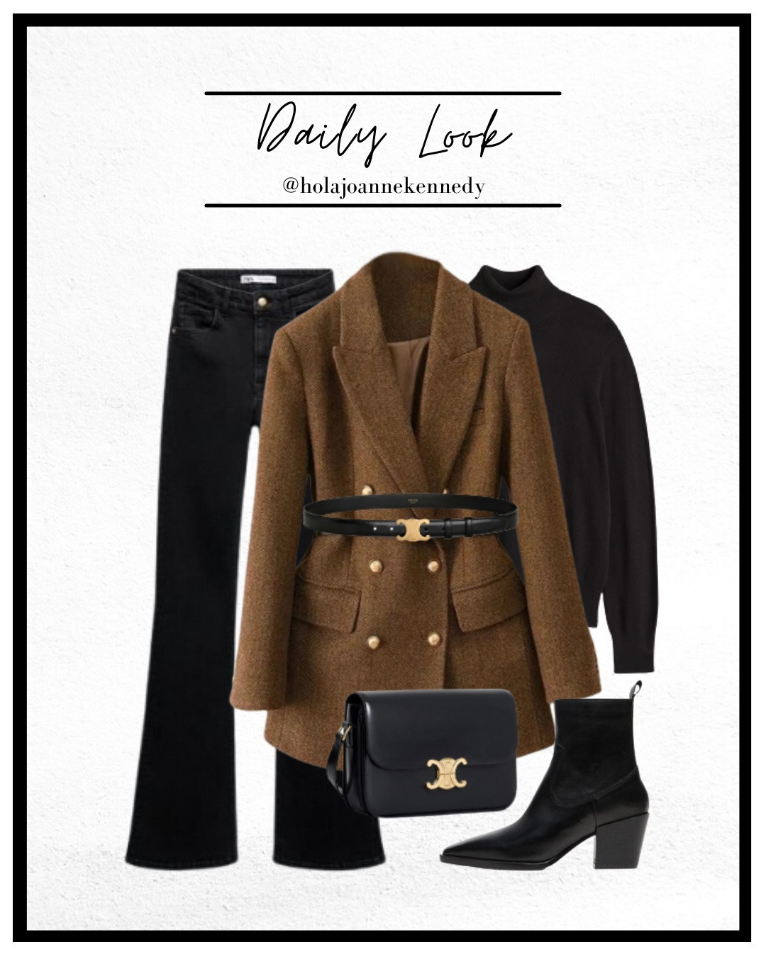 Workwear chic, Old money style, Winter office outfit, Timeless fashion, Classic workwear, Elevated basics, Sophisticated winter style, Neutral tone outfits, Herringbone blazer styling, Effortless elegance, black flare jeans, kick flare jeans, brown tweed blazer, black turtleneck jumper 

#LTKeurope #LTKFashionMonth #LTKluxury