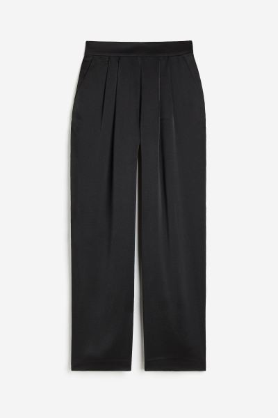 Wide satin trousers - Black - Ladies | H&M GB | H&M (UK, MY, IN, SG, PH, TW, HK)