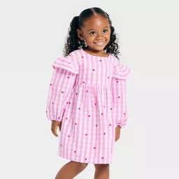 Toddler Girls' Long Sleeve Ruffle Dress - Cat & Jack™ Pink 5T | Target