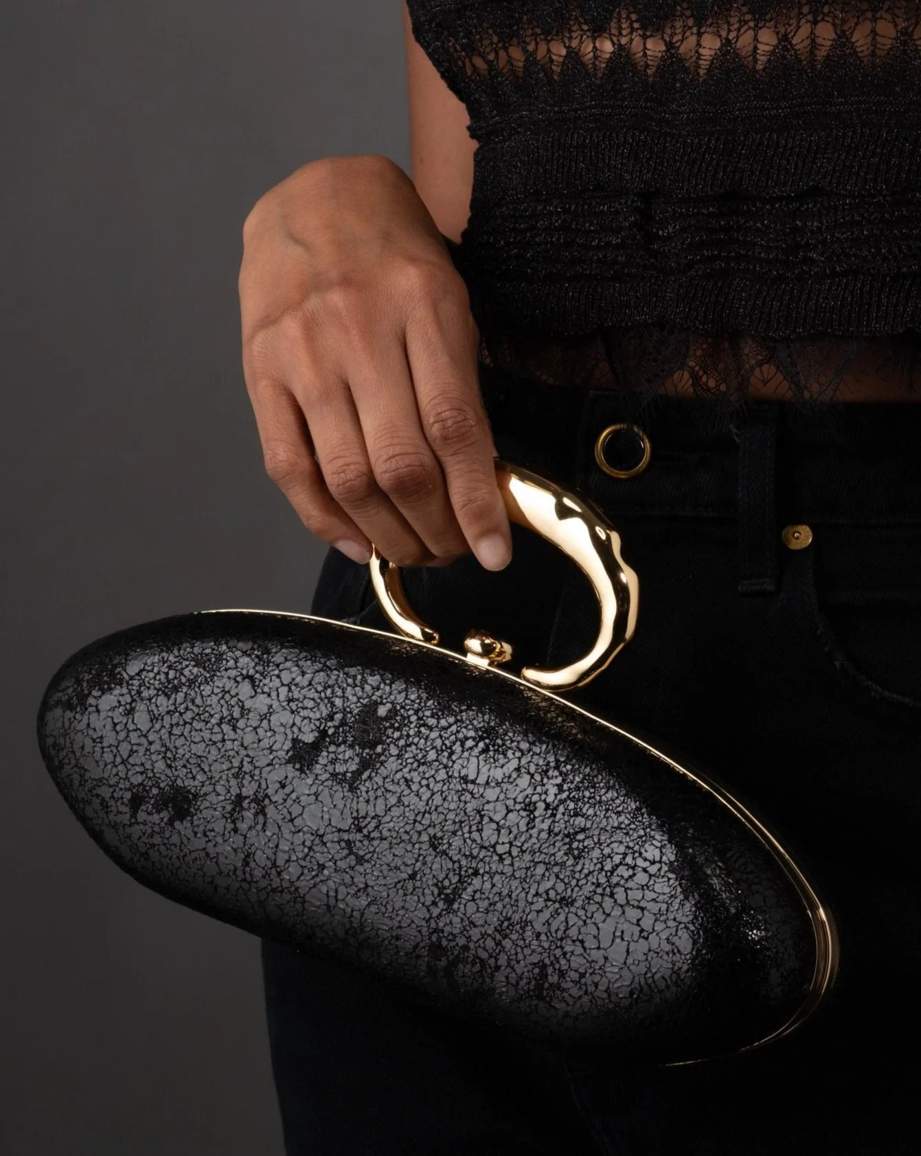 Black Molten Gold Bullet Minaudière | Alexis Bittar | Alexis Bittar