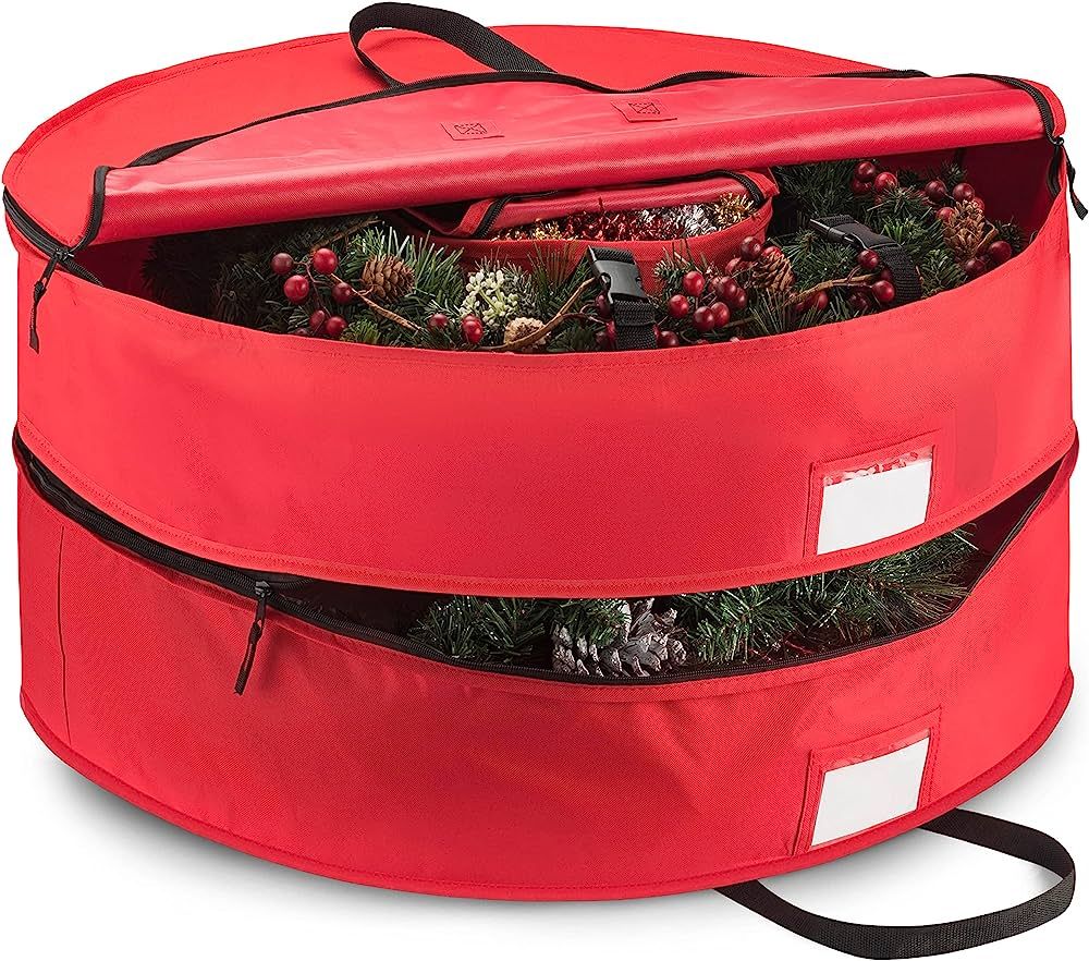 ZOBER Double Premium Christmas Wreath Storage Bag 30”, with Compartment Organizers for Christma... | Amazon (US)