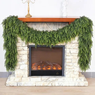 9ft Artificial Cedar Garland Faux Lush Green Fake Pine Needles for Fireplace | Wayfair North America