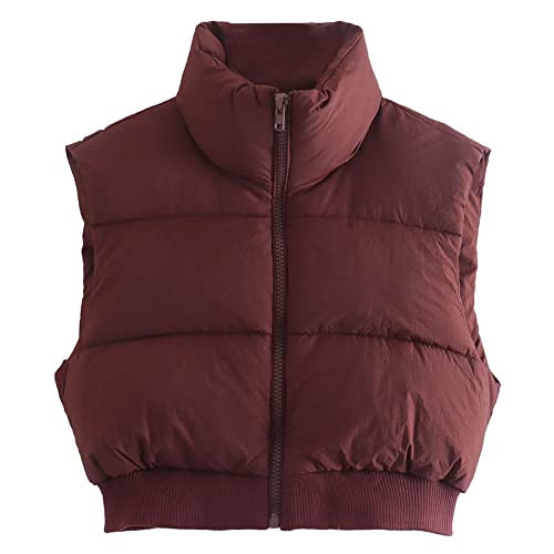 KEOMUD Women's Winter Crop Puffer Vest Lightweight Sleeveless Warm Outerwear Puffer Vest Padded Gilet Rustred Medium | Amazon (US)