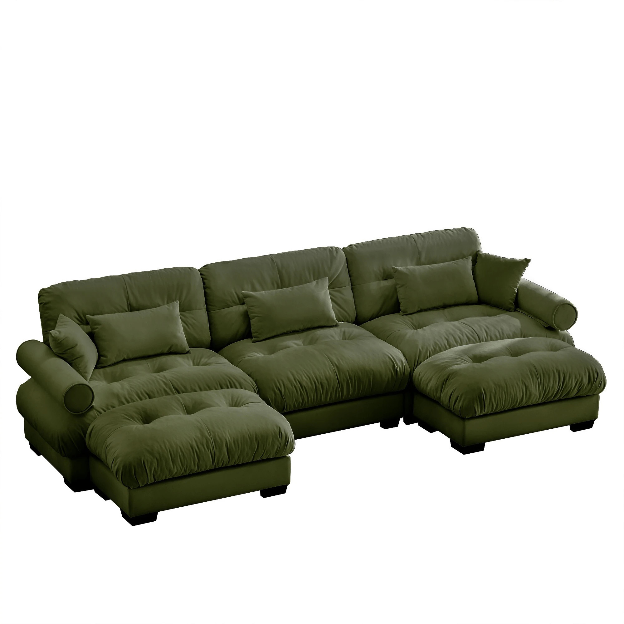 Horizons Prime Olive Green Velvet U Shape Modular Sectional Sofa with Two Movable Ottomans and Waist Pillows Cotton one_size | LJW102236 | Lowe's