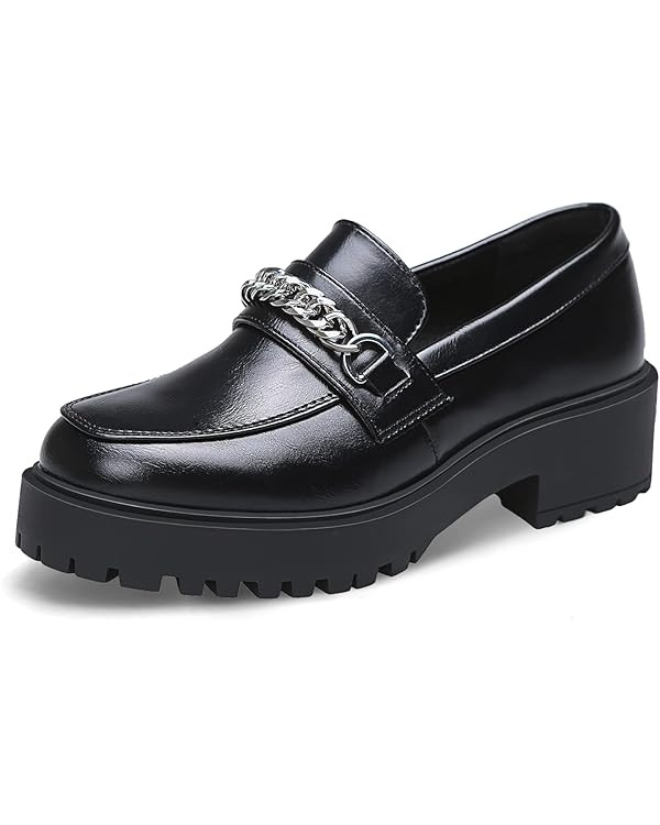 YETIER Platform Womens Loafer Leather Slip-ons Round Toe Chunky Loafer Shoes Penny Casual Fashion... | Amazon (US)