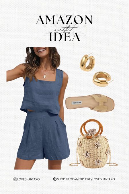 Amazon outfit idea. Vacation outfit idea. Spring break style. Summer style. Coastal. Two piece set. Rattan bag. Straw bag. Steve Madden slides. Chunky gold earrings. #ltkstyletip

#LTKSeasonal #LTKFind #LTKunder50