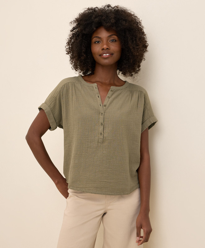 Women’s Coastal Double Gauze Short Sleeve Popover made with Organic Cotton | Pact | Pact Apparel