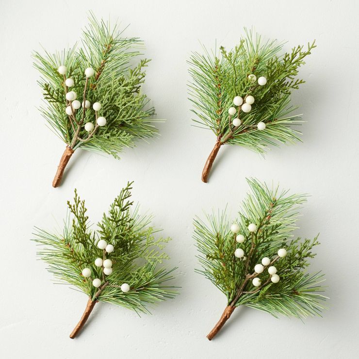 10.75" Pine & Snowberry Seasonal Faux Sprig Bundle - Hearth & Hand™ with Magnolia | Target