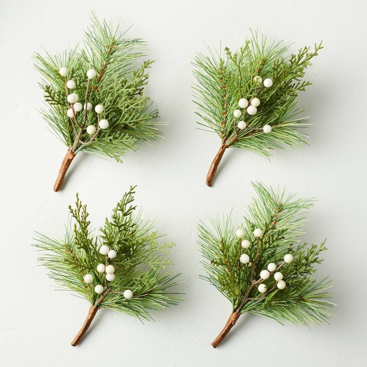 10.75&#34; Pine &#38; Snowberry Seasonal Faux Sprig Bundle - Hearth &#38; Hand&#8482; with Magnol... | Target