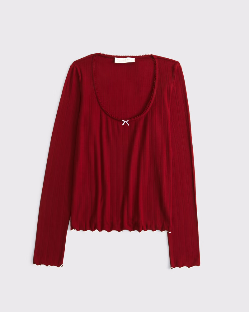 Long-Sleeve Pointelle Sleep Top | Abercrombie & Fitch (US)