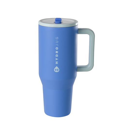 HydroJug Traveler - 32 oz Water Bottle with Handle & Flip Straw - Fits in Cup Holder, Leak Resistant Tumbler-Reusable Insulated Stainless Steel & Rubber Base - Gifts for Women & Men, Riptide | Amazon (US)