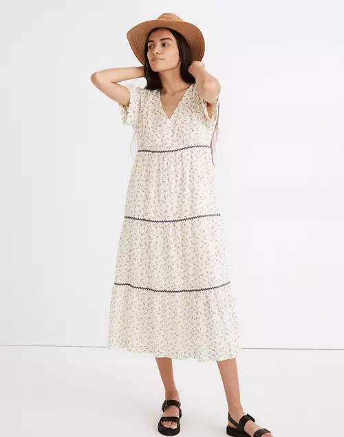 Rickrack Short-Sleeve Tiered Midi Dress in Spring Fling | Madewell