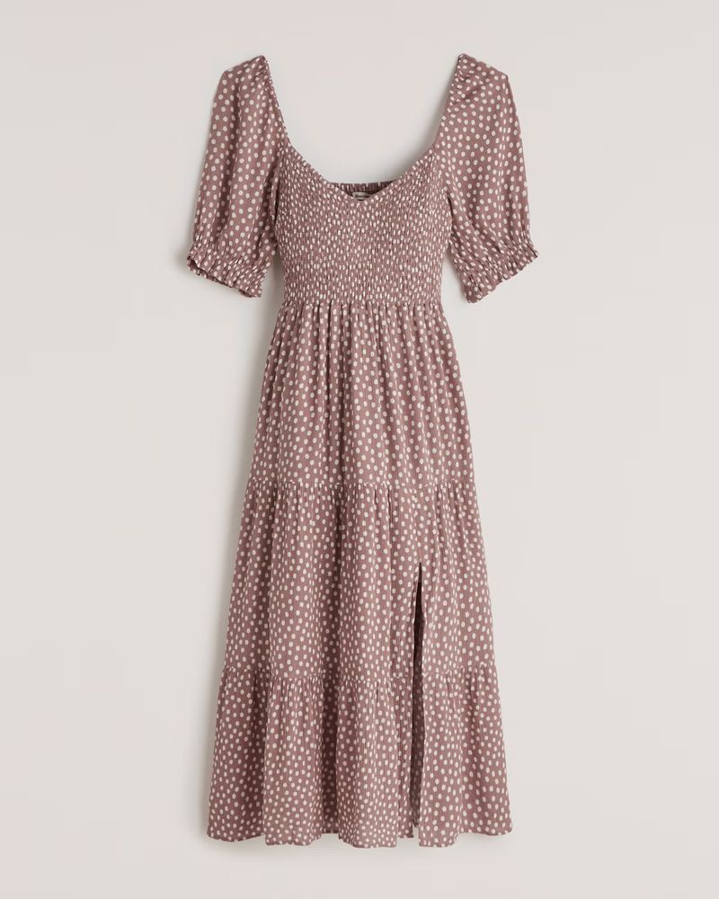Short-Sleeve Smocked Midi Dress | Abercrombie & Fitch (US)