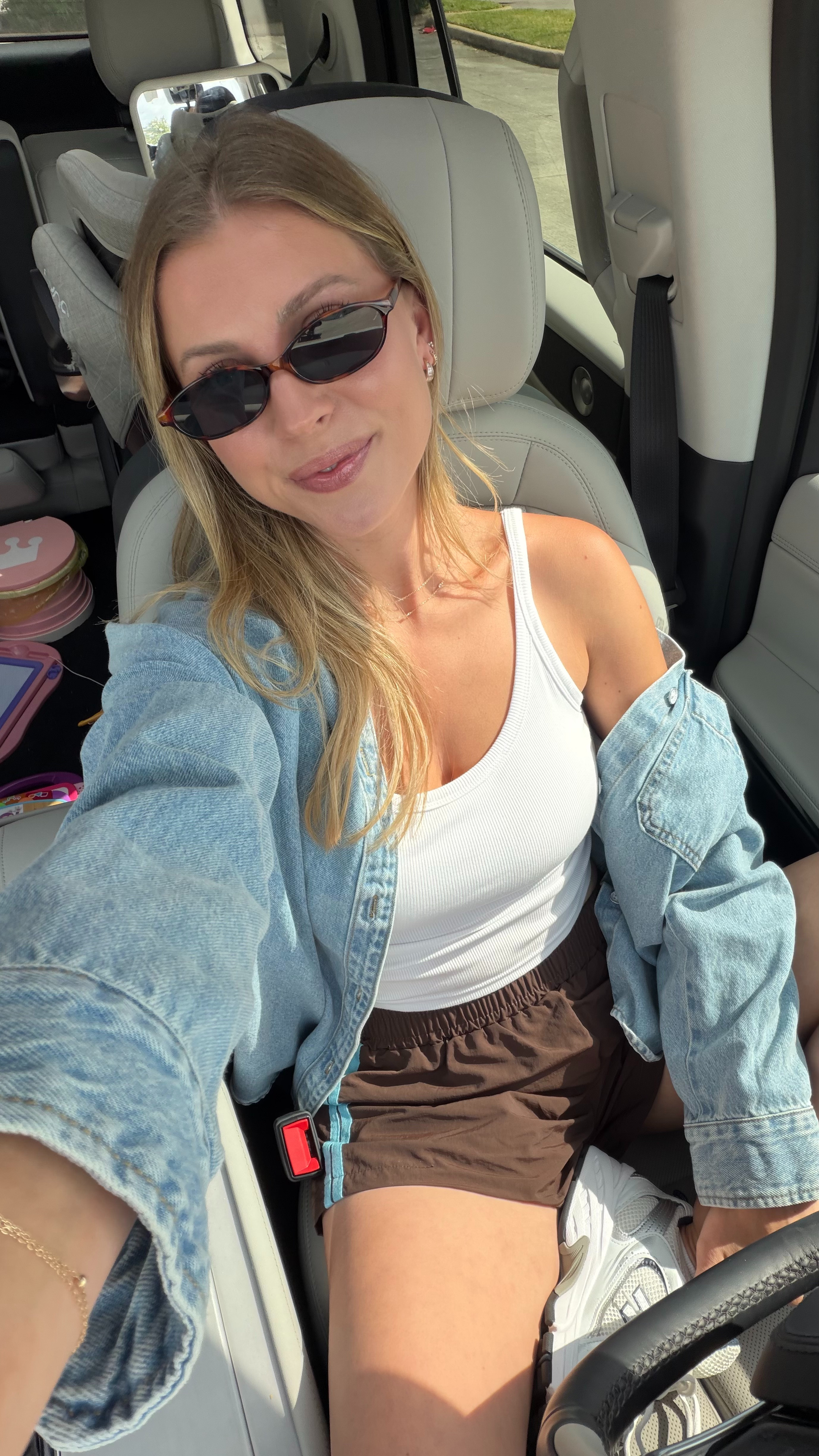 Hair appointment, casual mom ootd! Small in bra tank + track shorts. Linking similiar denim jacket! 

 #LTKootd #LTKmomlife
