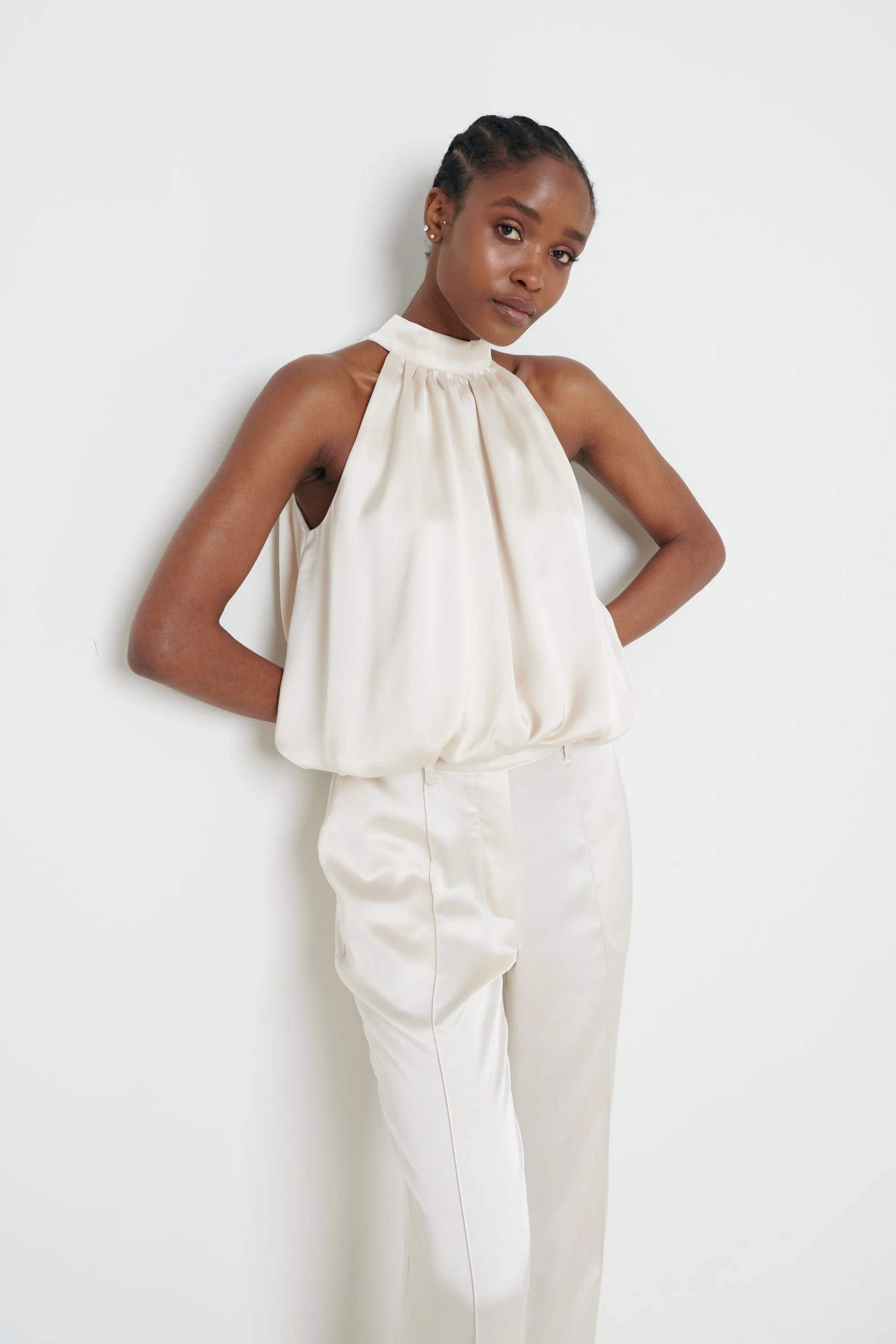 Hailee Bubble Hem Blouse - Oyster | Pretty Lavish (UK)