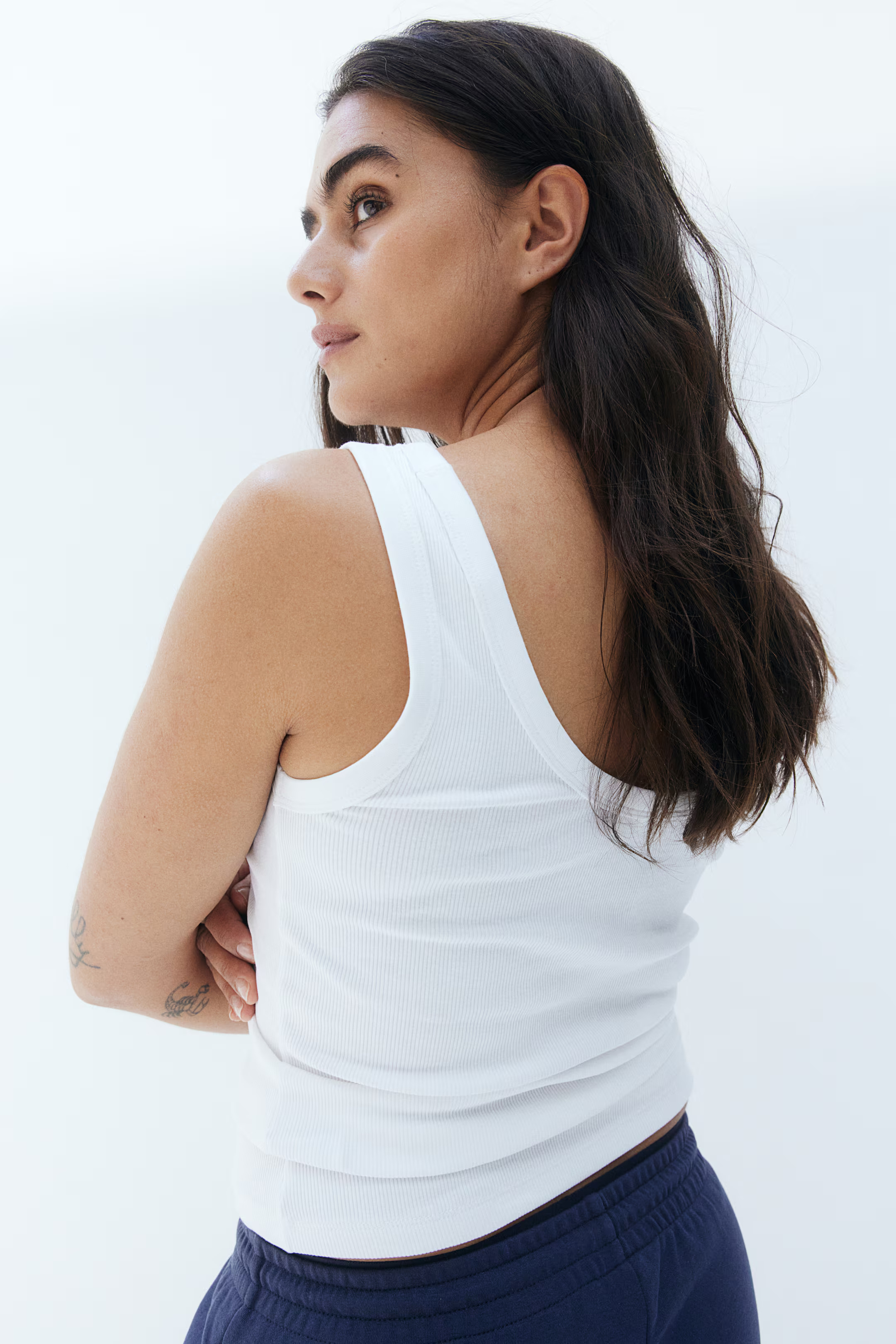 Ribbed vest top - Round neck - Sleeveless - Beige - Ladies | H&M GB | H&M (UK, MY, IN, SG, PH, TW, HK)