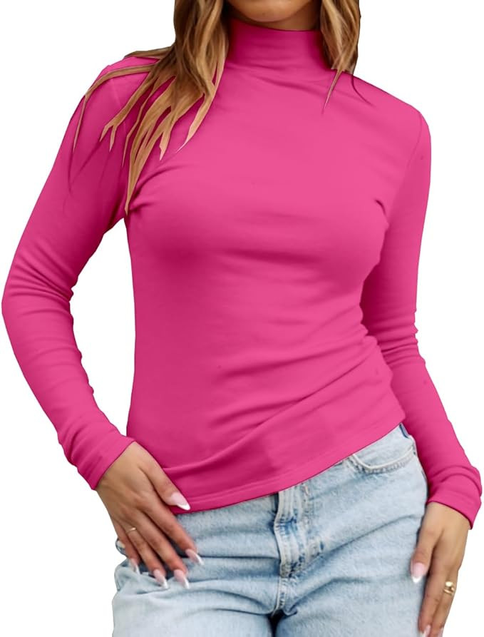 Dwnval Womens Fall Fashion Warm Long Sleeve Mock Turtleneck T Shirt Casual Stretchy Slim Fitted K... | Amazon (US)