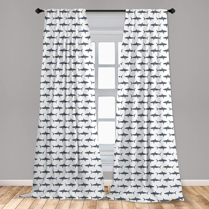 Ambesonne Sea Animals 2 Panel Curtain Set, Sharks Swimming Horizontal Silhouettes Powerful Danger... | Amazon (US)