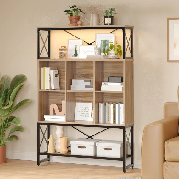 Fortney 43" W Bookshelf with LED Light, Industrial Bookcase with Open Storage Shelves | Wayfair North America