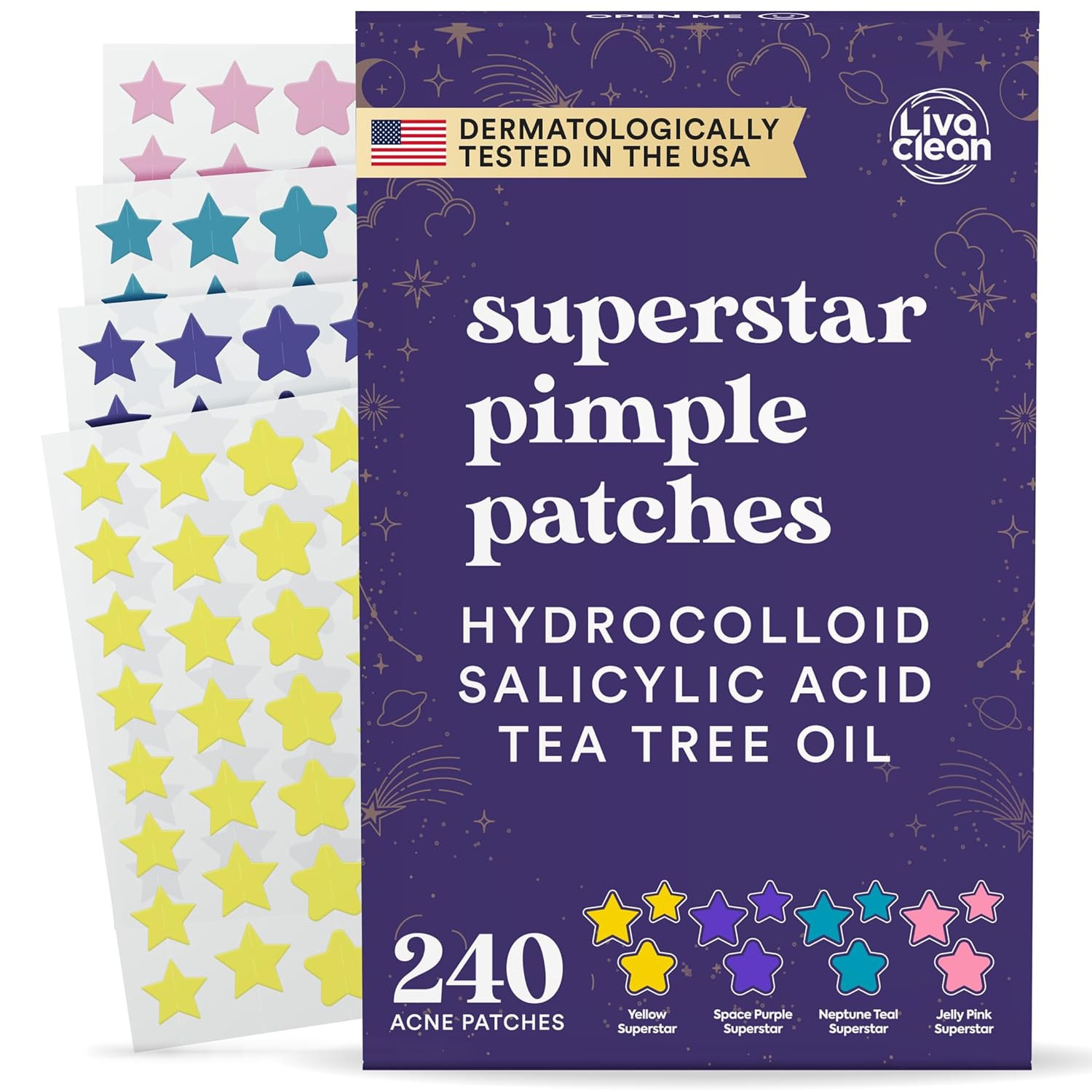 Livaclean Star Pimple Patches for Face w/ Hydrocolloid, Tea Tree oil & Salicylic Acid - Zit Stick... | Amazon (US)