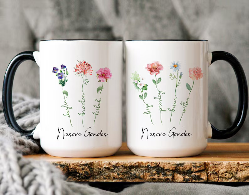 Personalized Gift for Grandma, Grandma's Garden Birth Flower Mug, Family Birth Flower Bouquet, Gr... | Etsy (US)