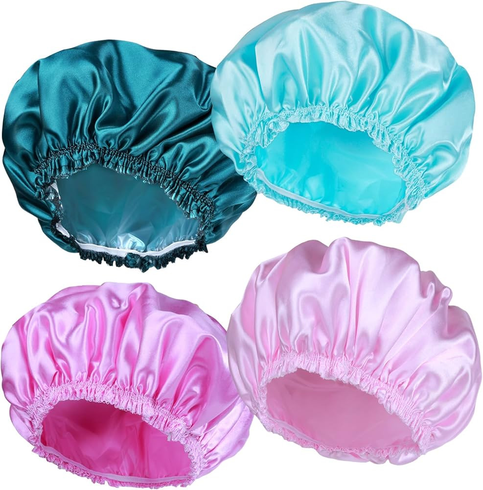 Shower Caps for Women, 4 PCS Elastic and Reusable Bath Caps, Double Waterproof Layers Shower Cap,... | Amazon (US)