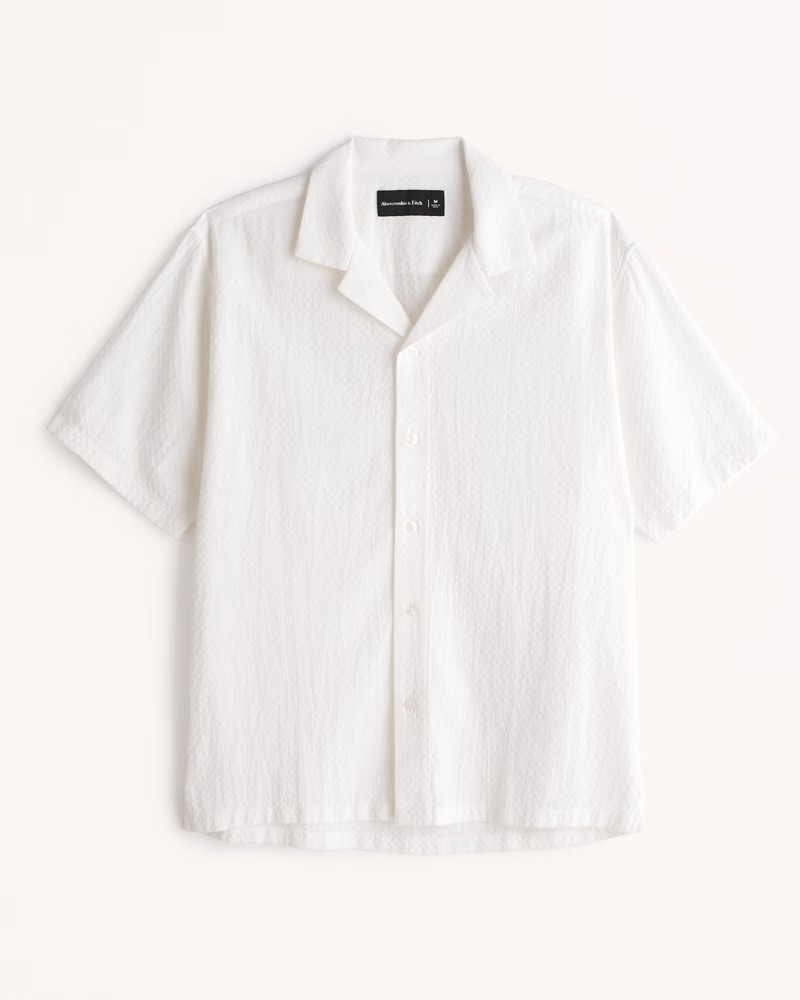 Camp Collar Textured Button-Up Shirt | Abercrombie & Fitch (US)