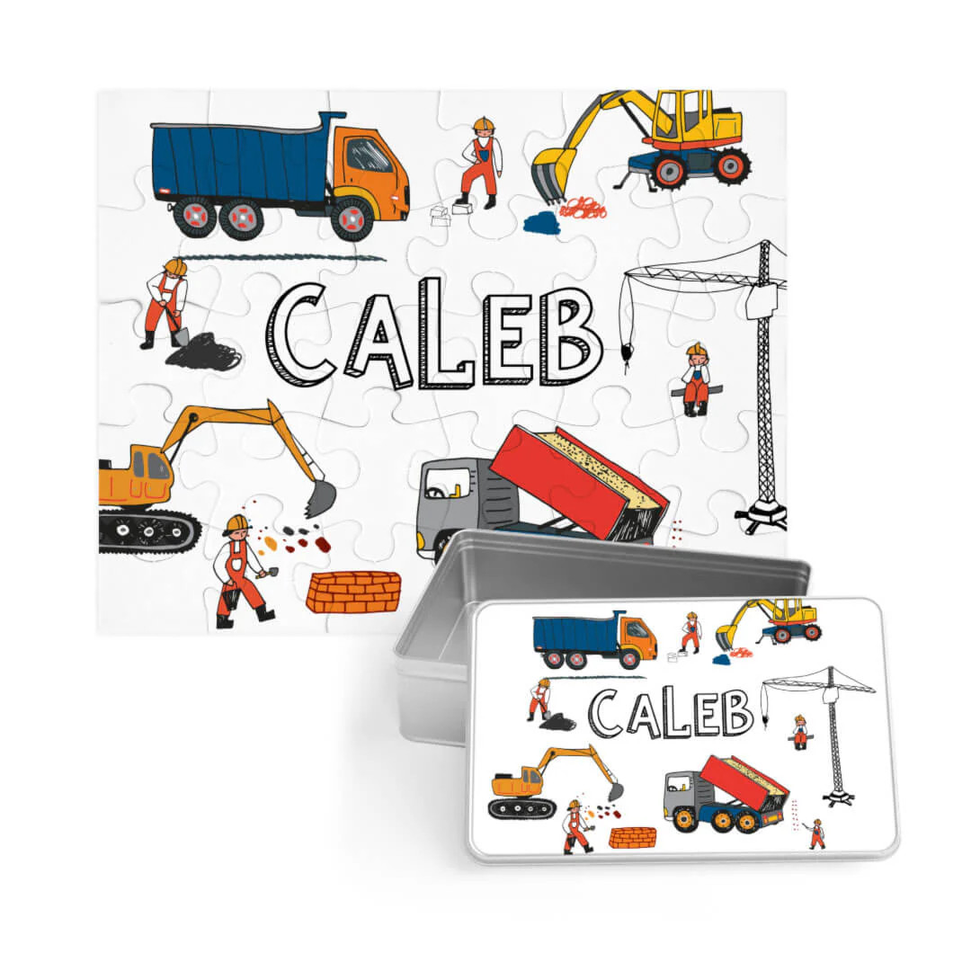 Kids Personalized 30 Piece Puzzle | Construction Trucks | Caden Lane