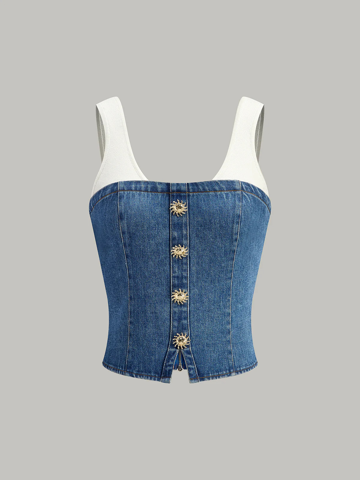 Denim Panel Contrast Strap Corset Top | Commense