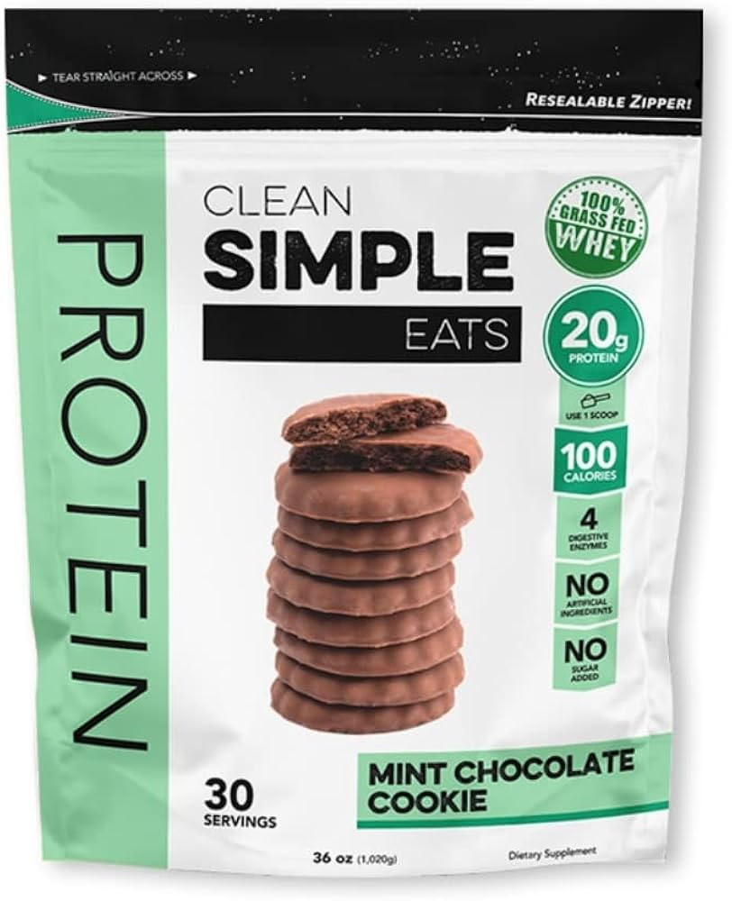 Clean Simple Eats Mint Chocolate Cookie Whey Protein Powder, Natural Sweetened and Cold-Pressed W... | Amazon (US)