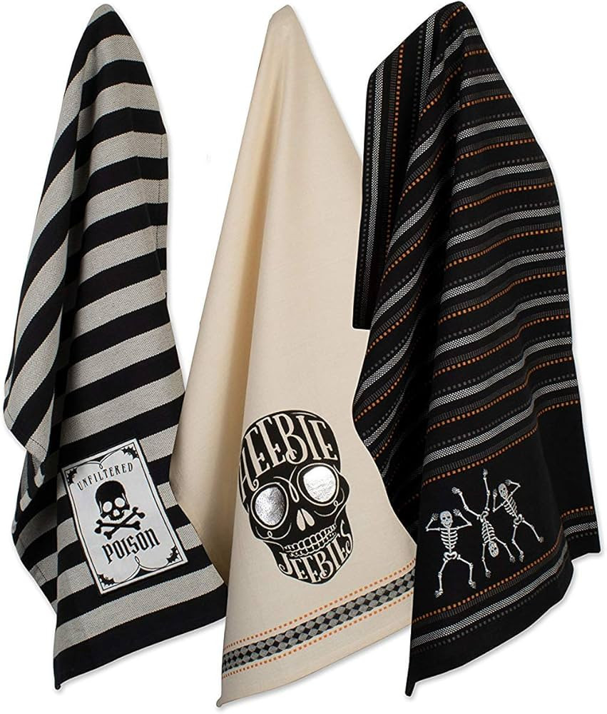 DII Happy Halloween Dishtowel Collection Embellished Cotton Kitchen Hand Towel Set, 18x28, Skeleton, 3 Count | Amazon (US)