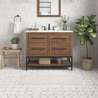 Home Decorators Collection Corley 42 in. Single Sink Spiced Walnut Bath Vanity with White Enginee... | The Home Depot