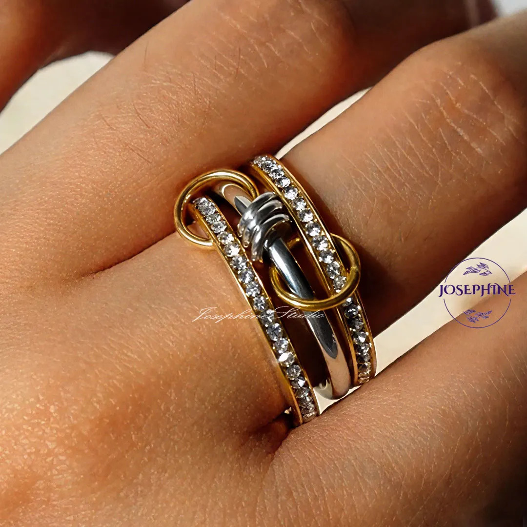 14K Gold Multi Link Connected Ring, Stackable Band, Eternity Statement Ring , Gold Interlocking Z... | Etsy (US)