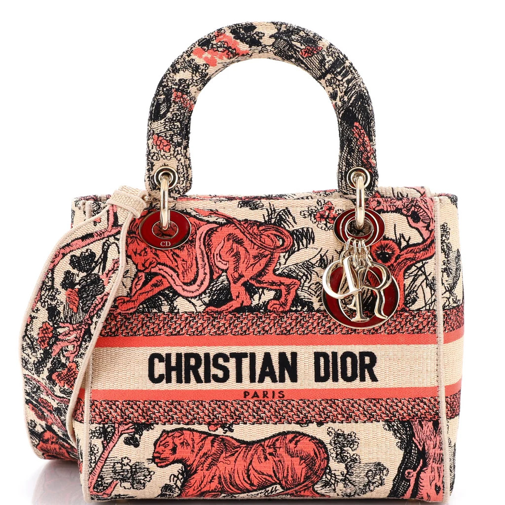 Christian Dior Lady D-Lite Bag Embroidered Raffia Medium Multicolor 3870922 | Rebag