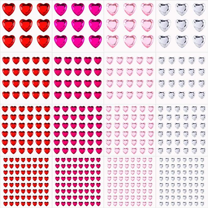 516 Pieces Acrylic Heart Gems Rhinestone Sticker Heart Crystal Gems Sticker Self-Adhesive Rhinest... | Amazon (US)