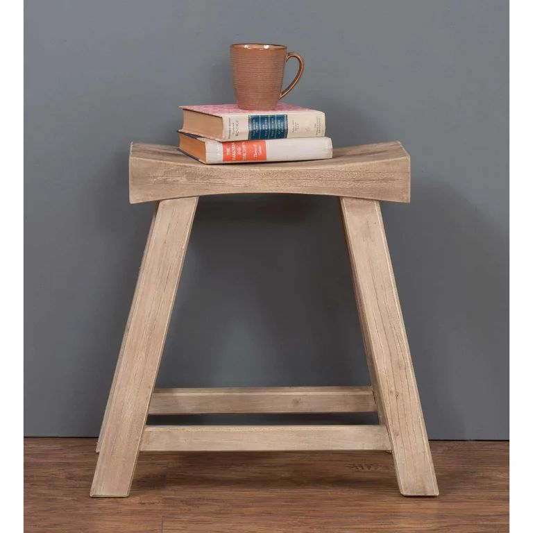 Daisy Vintage Style Solid Mindi Wood Accent Stool by East at Main, Natural Brown Rustic 22"x12"x2... | Walmart (US)