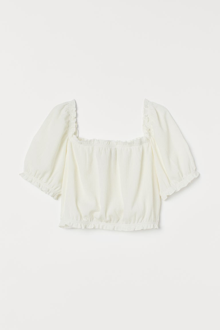 H & M - Cropped Puff-sleeved Top - White | H&M (US + CA)