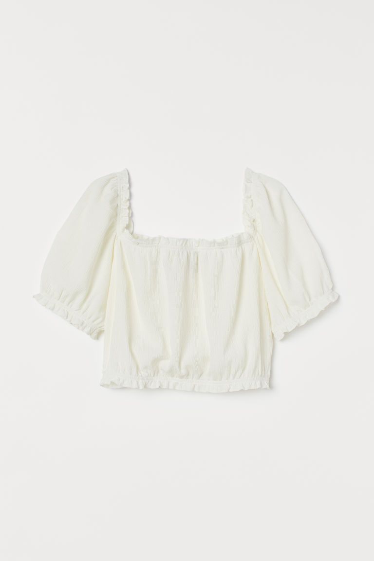 H & M - Cropped Puff-sleeved Top - White | H&M (US + CA)