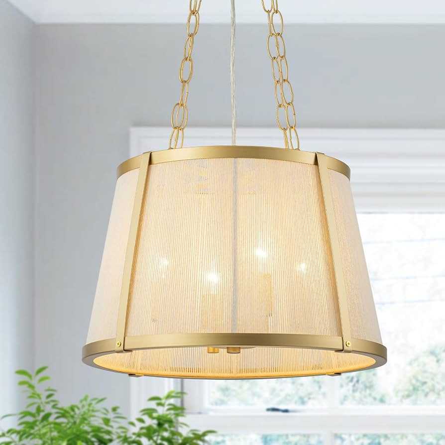 15.75" Gold Drum Chandelier Dining Room Light Fixture, 4-Light Modern Pendant Light Kitchen Islan... | Amazon (US)