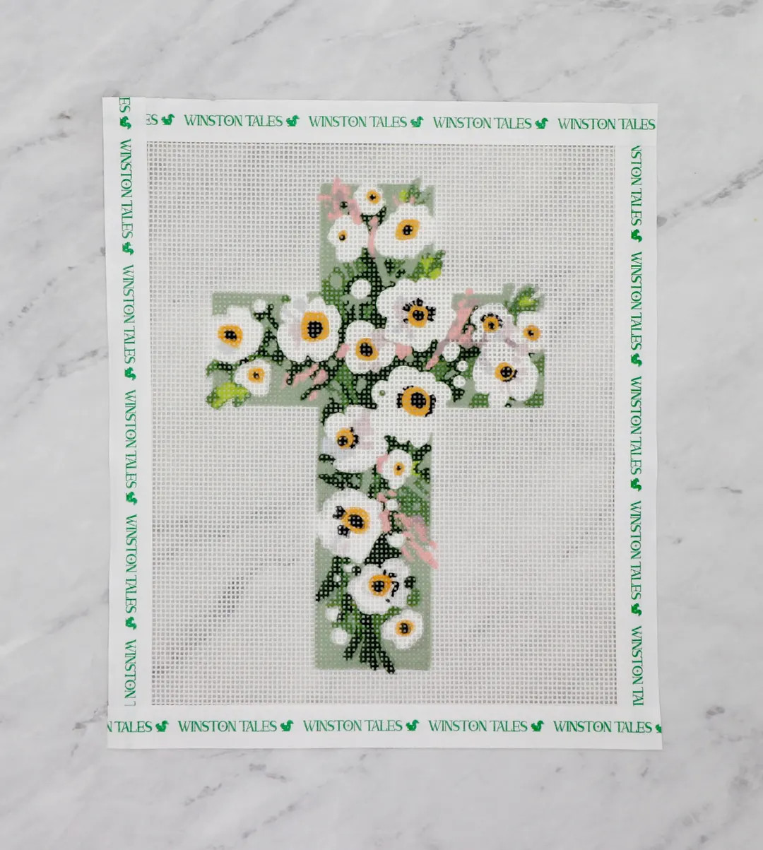 Flower Cross Hand Painted Needlepoint Canvas | Anemone Flower 18 Mesh - Etsy | Etsy (US)