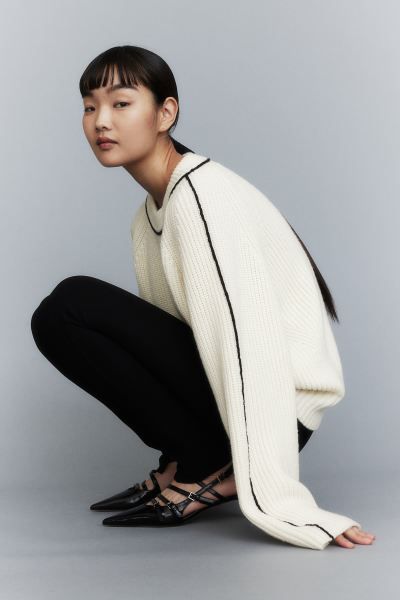 Wool-blend jumper - Cream/Black - Ladies | H&M GB | H&M (UK, MY, IN, SG, PH, TW, HK)