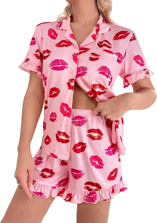 WDIRARA Women's Satin Sleepwear Short Sleeve Button Shirt and Shorts Pajama Set Silky PJ | Amazon (US)