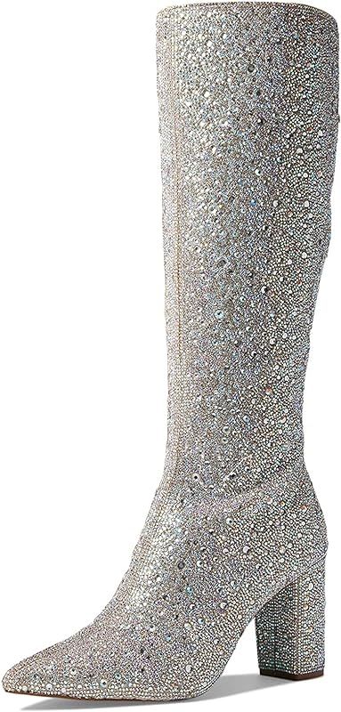 MUCCCUTE Women's Rhinestone Ankle Boots Point-Toe Block Chunky Heel Sparkly Party Wedding Booties... | Amazon (US)