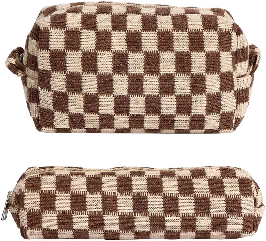  LYDZTION 2 Pieces Makeup Bag Checkered Cosmetic Bag