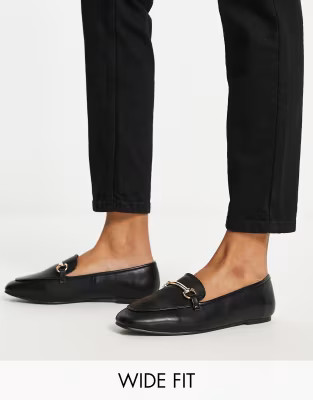 London Rebel Wide Fit metal trim loafers in black | ASOS (Global)